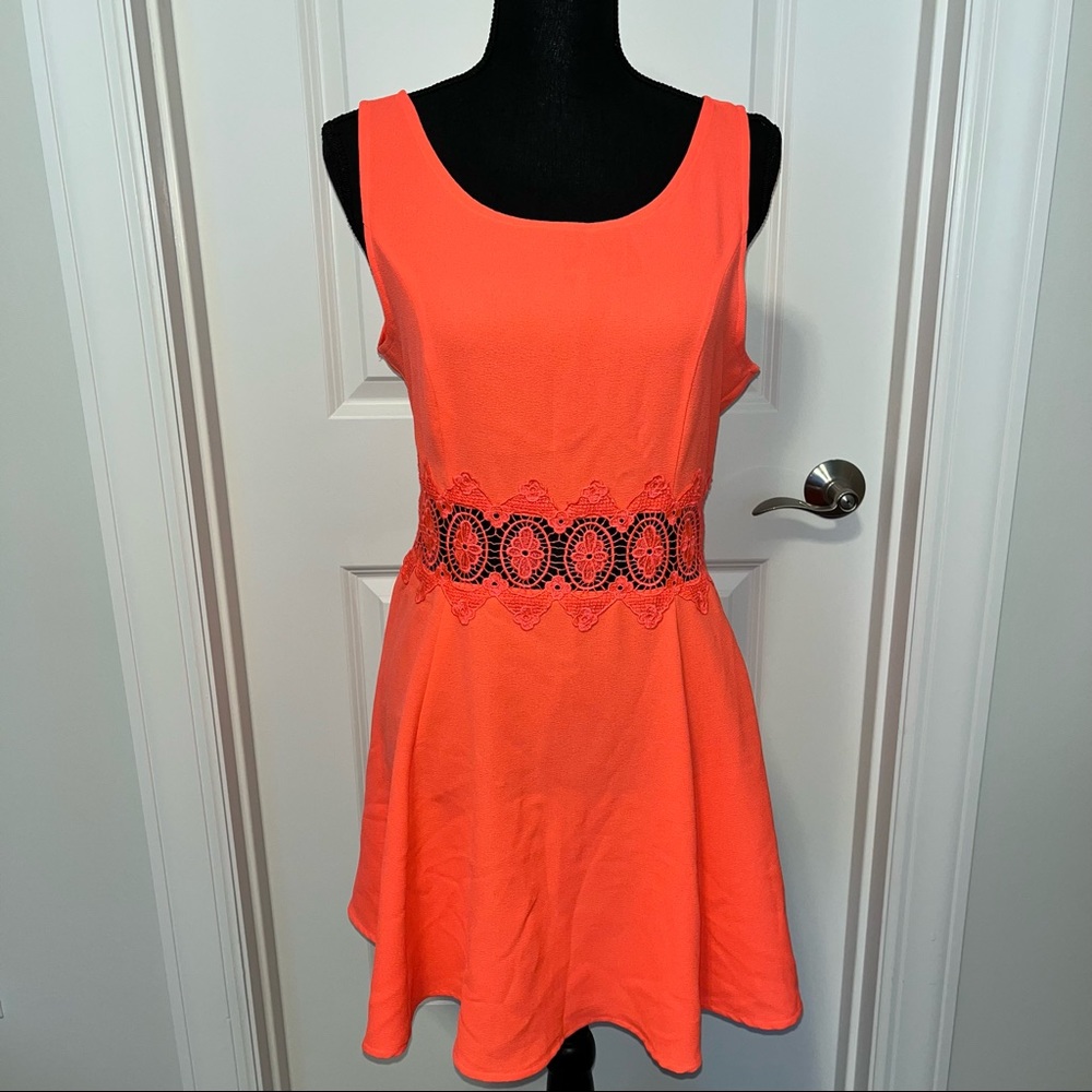 H&M Divided Coral A-Line, open lace midriff MIDI Dress